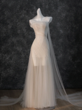 Simple Wedding Dress Mermaid Strapless Light Pink Tulle Long Wedding Dresses Bridal Gowns HZ1121