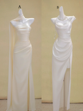 Unique Wedding Dress Mermaid Strapless Satin Long White Wedding Dresses Bridal Gowns HZ1121