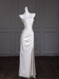 Unique Wedding Dress Mermaid Strapless Satin Long White Wedding Dresses Bridal Gowns HZ1121