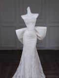 Unique Wedding Dress Mermaid Sweetheart Satin Lace Long White Wedding Dresses Bridal Gowns With Bow-knot HZ1121