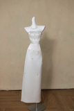 Simple Wedding Dress Sheath Strapless Satin Beads Long Summer Wedding Dresses Bridal Gowns HZ1121
