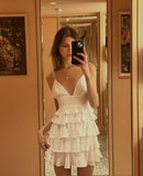 Simple A line Spaghetti Straps White Chiffon Homecoming Dress Summer Hoco Dresses Cocktail Dress HZ1121