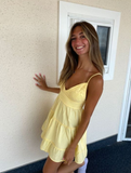 Simple A line Spaghetti Straps Yellow Homecoming Dress Summer Hoco Dresses Cocktail Dress HZ1121