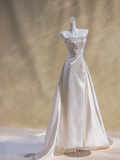 Simple Wedding Dress Sheath Strapless Satin Beads Long Summer Wedding Dresses Bridal Gowns HZ1121