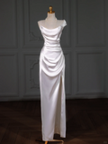 Simple Wedding Dress Sheath Straps Satin White Long Wedding Dresses Bridal Gowns HZ1121