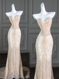 Rustic Wedding Dress Mermaid Sweetheart Lace Satin Champagne Long Wedding Dresses Bridal Gowns HZ1121