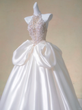 Romantic Bridal Gown Ball Gown High Neck White Wedding Dresses Minimalist Bridal Gowns HZ1121
