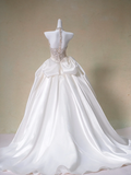 Romantic Bridal Gown Ball Gown High Neck White Wedding Dresses Minimalist Bridal Gowns HZ1121