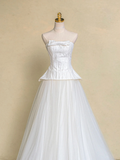 Rustic Wedding Dress Ball Gown Strapless White Tulle Long Wedding Dresses Bridal Gowns HZ1121