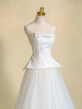 Rustic Wedding Dress Ball Gown Strapless White Tulle Long Wedding Dresses Bridal Gowns HZ1121