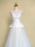 Rustic Wedding Dress Ball Gown Strapless White Tulle Long Wedding Dresses Bridal Gowns HZ1121