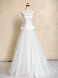 Rustic Wedding Dress Ball Gown Strapless White Tulle Long Wedding Dresses Bridal Gowns HZ1121