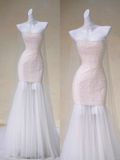 Rustic Wedding Dress Mermaid Strapless Tulle Pink Long Wedding Dresses Bridal Gowns HZ1121