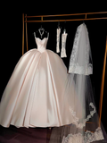 Rustic Wedding Dress Ball Gown Sweetheart Satin Light Pink Long Wedding Dresses Bridal Gowns HZ1121