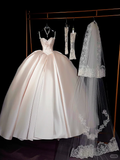 Rustic Wedding Dress Ball Gown Sweetheart Satin Light Pink Long Wedding Dresses Bridal Gowns HZ1121