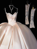 Rustic Wedding Dress Ball Gown Sweetheart Satin Light Pink Long Wedding Dresses Bridal Gowns HZ1121