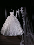 Rustic Wedding Dress Ball Gown Strapless White Lace Long Wedding Dresses Bridal Gowns HZ1121