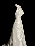 Vintage Wedding Dress A line Halter White Satin Long Wedding Dresses Bridal Gowns HZ1121