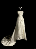Vintage Wedding Dress A line Strapless White Satin Long Wedding Dresses Retro 1970s Bridal Gowns HZ1121
