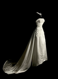 Vintage Wedding Dress A line Strapless White Satin Long Wedding Dresses Retro 1970s Bridal Gowns HZ1121