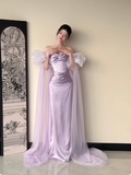 Modest Lavender Sheath Formal Evening Dress Satin Asymmetrical Neck Birthday Dress Elegant Graduation Dress HZ1121