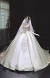 Modest White Ball Gown Wedding Dress Satin Applique Strapless Bridal Gowns HZ1121