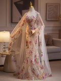Glam Strapless Mermaid Tulle Long Prom Dresses, Floral Formal Evening Dresses HZ1121