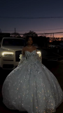Gorgeous Sweetheart Neck Ball Gowns Blue Tulle Sequins Long Quinceanera Dress Formal Gowns Vestido De 15 Anos Sweet 16 Dress HZ1121