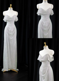 Glam Strapless Sheath Long Prom Dresses Net Silver Evening Dresses HZ1121