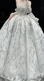 Sparkly Strapless Ball Gown Tulle Wedding Dresses Scented White Bridal Gowns Sleeveless Bridal Dresses HZ1121