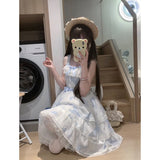 Vintage Ball Gown Square Neck White Blue Short Summer 18th Birthday Dress Lolita Dress Birthday Outfits HZ1121