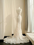Simple Bridal Gown Mermaid Straps White Lace Floor Length Wedding Dresses Minimalist Bridal Gowns HZ1121