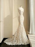 Simple Bridal Gown Mermaid Straps White Lace Floor Length Wedding Dresses Minimalist Bridal Gowns HZ1121