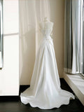 Simple Bridal Gown Sheath Strapless White Satin Floor Length Wedding Dresses Minimalist Bridal Gowns HZ1121