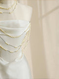 Simple Bridal Gown Sheath Strapless White Satin Floor Length Wedding Dresses Minimalist Bridal Gowns HZ1121