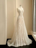 Simple Bridal Gown A line Sweetheart White Lace Floor Length Wedding Dresses Minimalist Bridal Gowns HZ1121