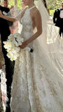 Rustic Wedding Dress Ball Gown High Neck White Lace Tulle Long Wedding Dresses Summer Brides Dress Bridal Gowns HZ1121