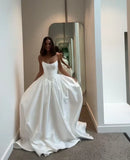 Simple Wedding Dress Ball Gown Strapless Satin White Wedding Dresses Bridal Gowns HZ1121