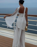 Simple Wedding Dress A line Strapless Chiffon Summer Beach White Split Wedding Dresses Bridal Gowns HZ1121