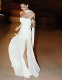 Simple Wedding Dress A line Strapless Chiffon Summer Beach White Split Wedding Dresses Bridal Gowns HZ1121