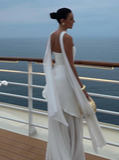 Simple Wedding Dress A line Strapless Chiffon Summer Beach White Split Wedding Dresses Bridal Gowns HZ1121