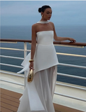 Simple Wedding Dress A line Strapless Chiffon Summer Beach White Split Wedding Dresses Bridal Gowns HZ1121