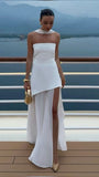 Simple Wedding Dress A line Strapless Chiffon Summer Beach White Split Wedding Dresses Bridal Gowns HZ1121