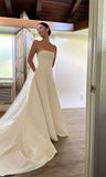 Rustic Wedding Dress Ball Gown Strapless White Satin Summer Long Wedding Dresses Brides Dress Bridal Gowns HZ1121