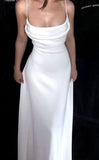 Simple Wedding Dress A line Spaghetti Straps Satin White Beach Summer Long Wedding Dresses Brides Dress Bridal Gowns HZ1121