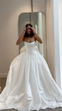 Simple Wedding Dress Ball Gown Strapless Sleeveless Satin White Wedding Dresses Bridal Gowns HZ1121