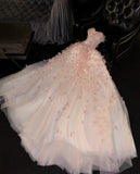 Unique Ball Gown Sweetheart Pink Tulle Long Quinceanera Dresses Sweet 16 Dress Formal Vestido De 15 Anos HZ1121