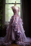 Unique Ball Gown Sweetheart Pink Lilac Flowers Long Quinceanera Dresses Sweet 16 Dress Formal Vestido De 15 Anos HZ1121