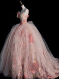 Unique Ball Gown Strapless Pink Flowers Long Quinceanera Dresses Sweet 16 Dress Formal Vestido De 15 Anos HZ1121