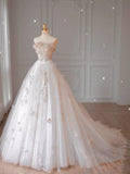 Rustic Wedding Dress Ball Gown Strapless White Lace Tulle Long Wedding Dresses Bridal Gowns HZ1121